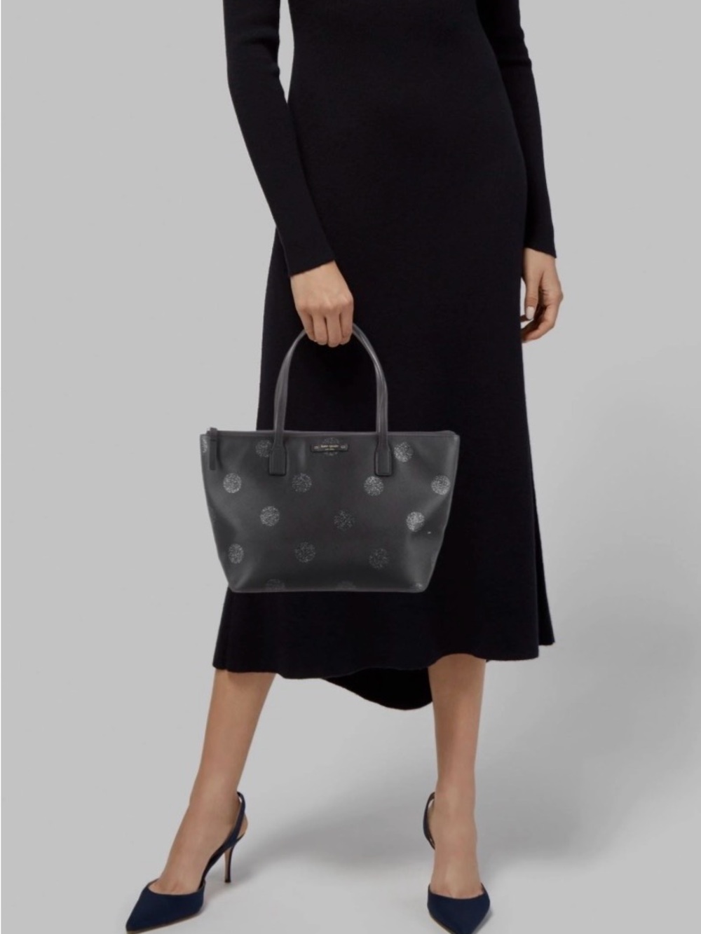 Kate Spade New York Haven Lane Large Hani Tote Bag - Black with Silver Glitter D